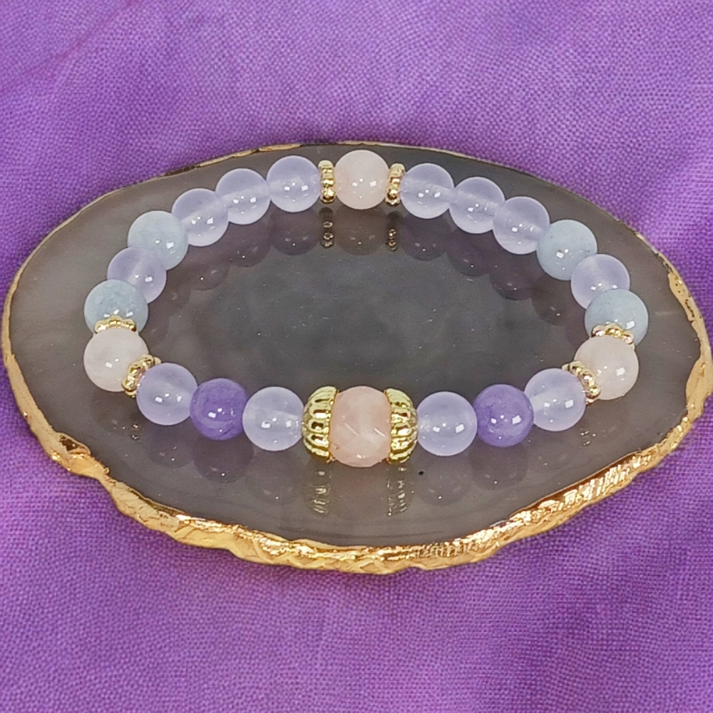 Rose Quartz Aquamarine Chalcedony Morganite Stretch Bracelet Soft Girl Y2K Mala